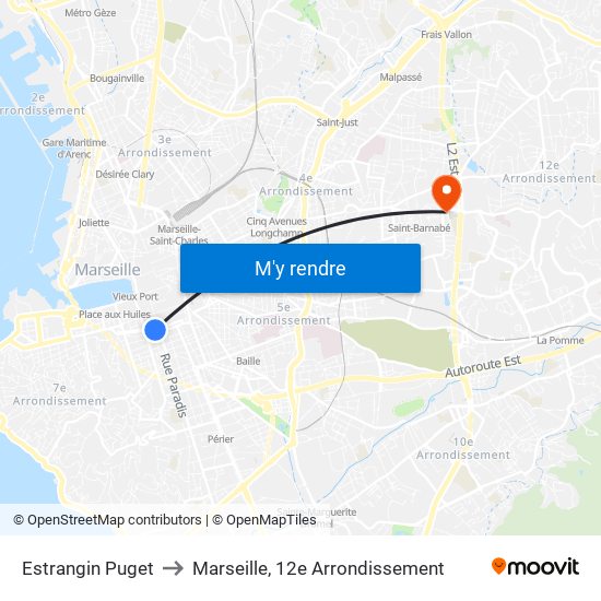 Estrangin Puget to Marseille, 12e Arrondissement map
