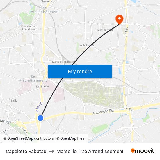 Capelette Rabatau to Marseille, 12e Arrondissement map
