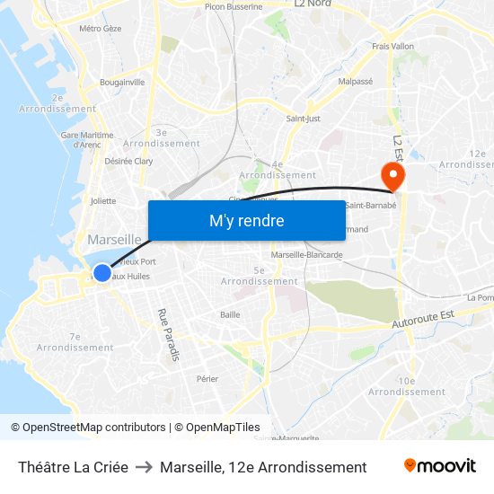 Théâtre La Criée to Marseille, 12e Arrondissement map