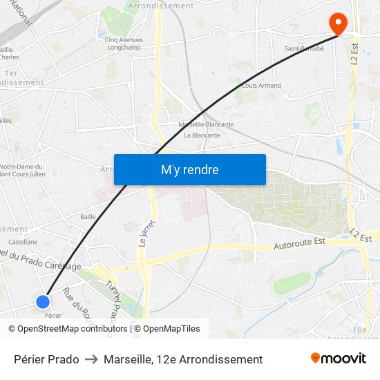 Périer Prado to Marseille, 12e Arrondissement map