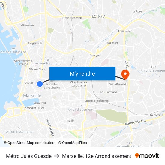 Métro Jules Guesde to Marseille, 12e Arrondissement map