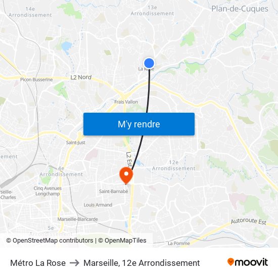 Métro La Rose to Marseille, 12e Arrondissement map