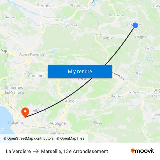 La Verdière to Marseille, 13e Arrondissement map