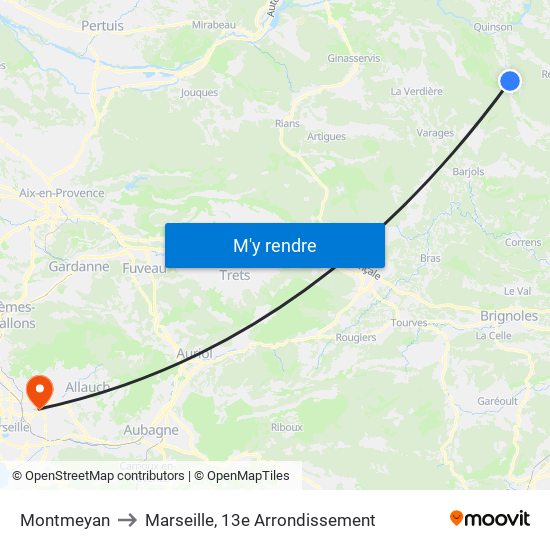 Montmeyan to Marseille, 13e Arrondissement map