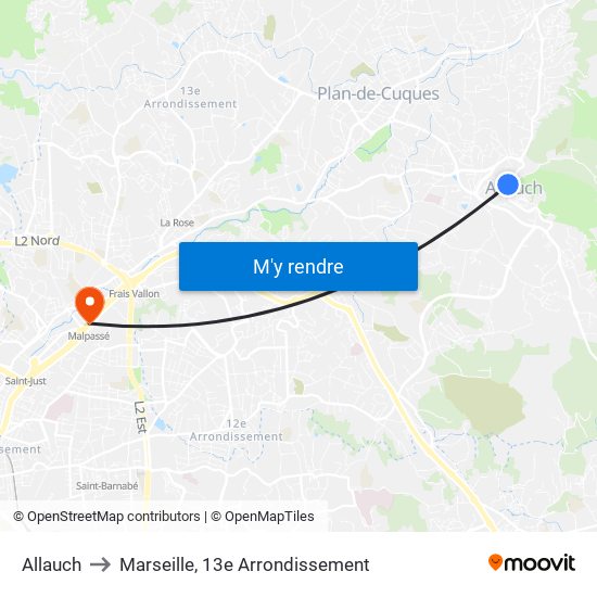 Allauch to Marseille, 13e Arrondissement map