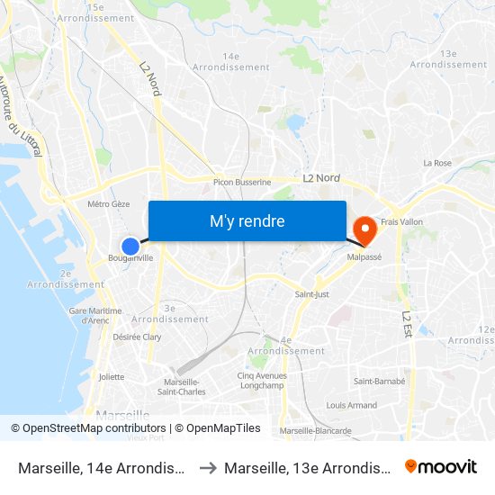 Marseille, 14e Arrondissement to Marseille, 13e Arrondissement map