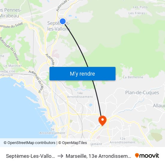 Septèmes-Les-Vallons to Marseille, 13e Arrondissement map