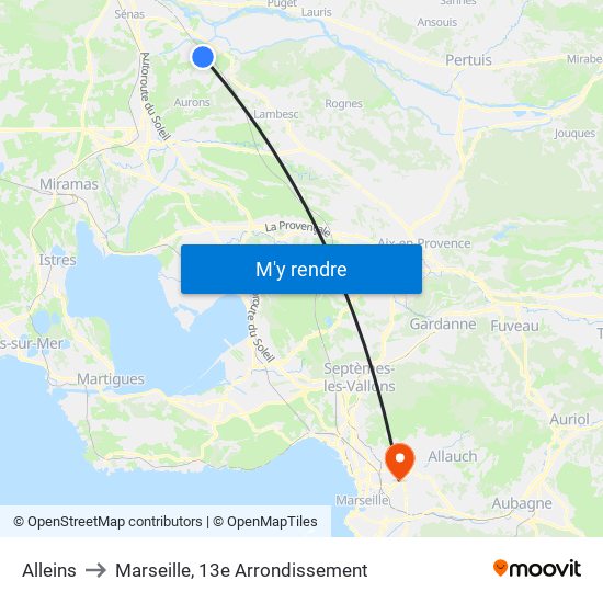 Alleins to Marseille, 13e Arrondissement map