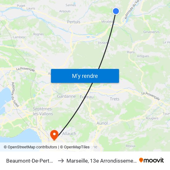 Beaumont-De-Pertuis to Marseille, 13e Arrondissement map