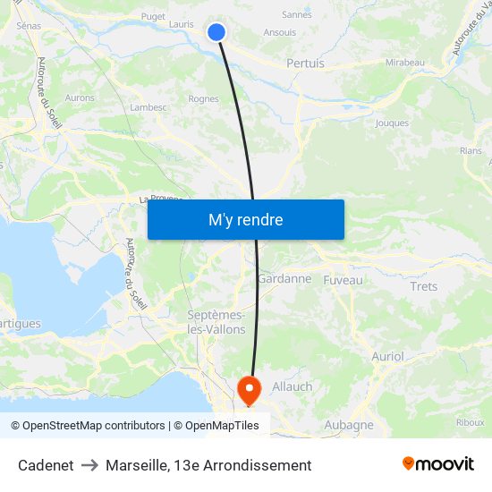 Cadenet to Marseille, 13e Arrondissement map