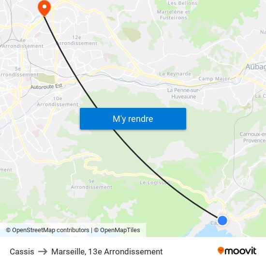 Cassis to Marseille, 13e Arrondissement map