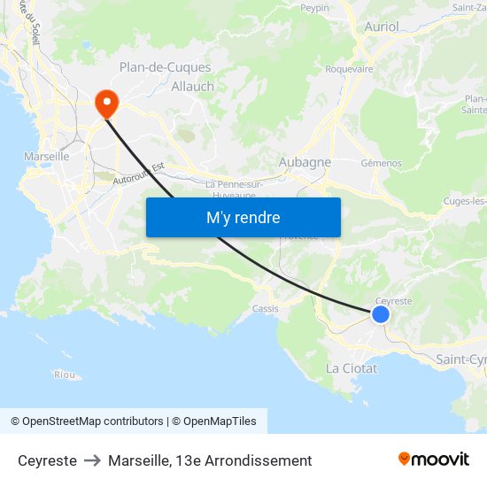 Ceyreste to Marseille, 13e Arrondissement map