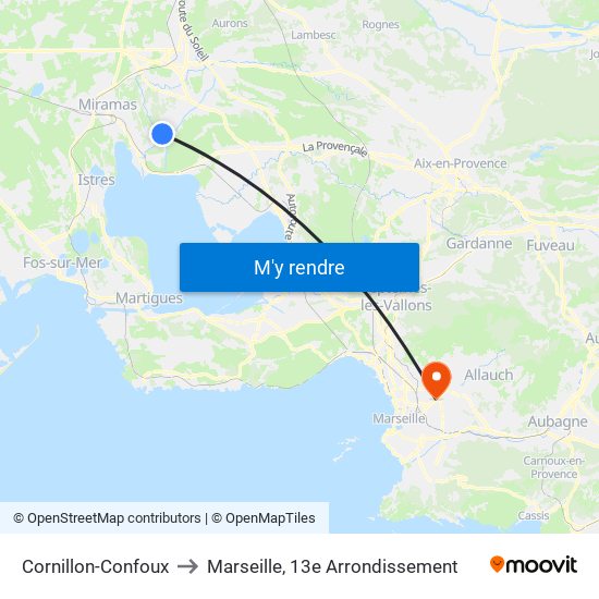 Cornillon-Confoux to Marseille, 13e Arrondissement map