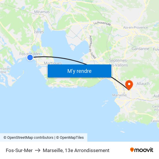 Fos-Sur-Mer to Marseille, 13e Arrondissement map