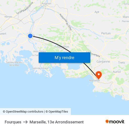Fourques to Marseille, 13e Arrondissement map