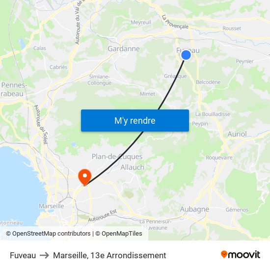 Fuveau to Marseille, 13e Arrondissement map