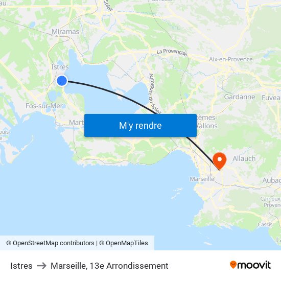 Istres to Marseille, 13e Arrondissement map