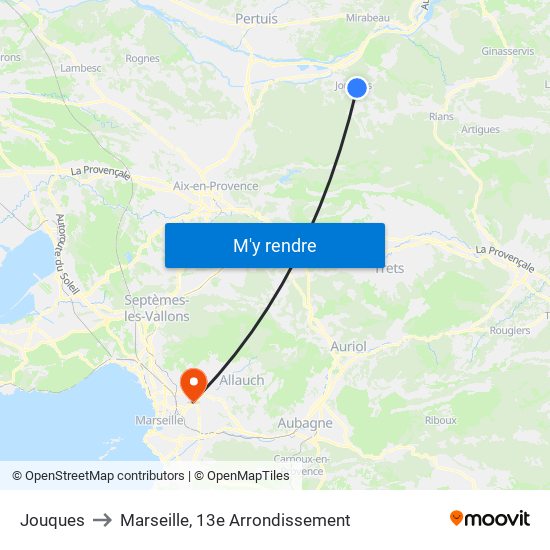 Jouques to Marseille, 13e Arrondissement map