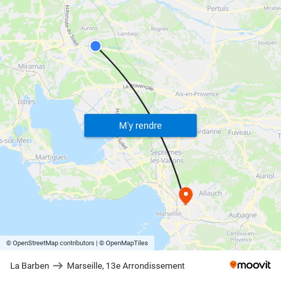 La Barben to Marseille, 13e Arrondissement map