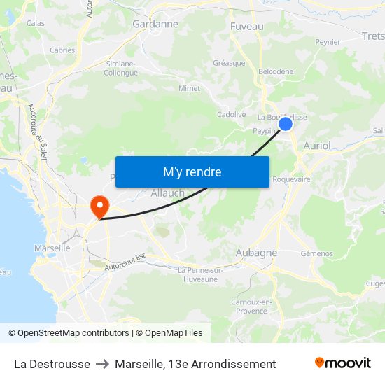 La Destrousse to Marseille, 13e Arrondissement map