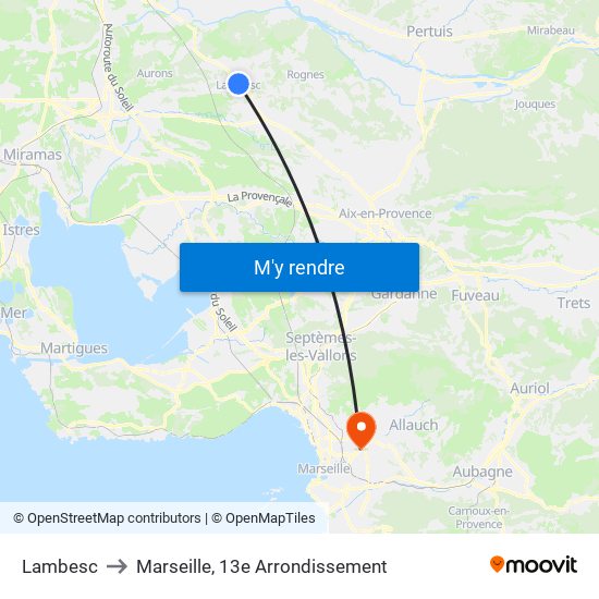 Lambesc to Marseille, 13e Arrondissement map