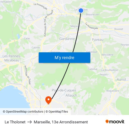 Le Tholonet to Marseille, 13e Arrondissement map