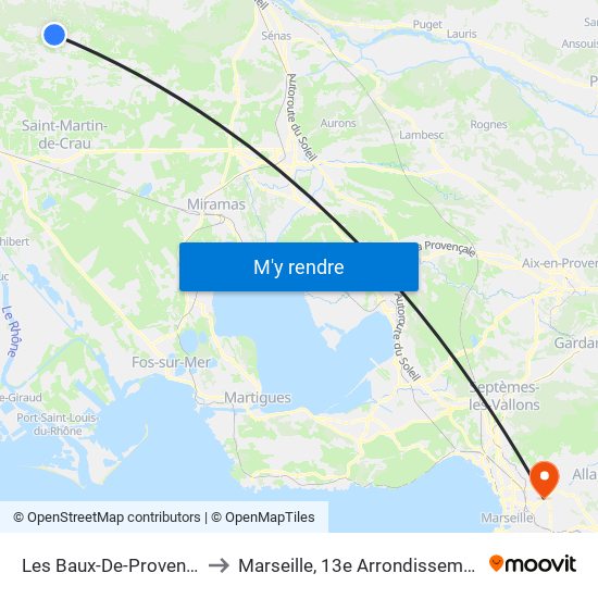 Les Baux-De-Provence to Marseille, 13e Arrondissement map