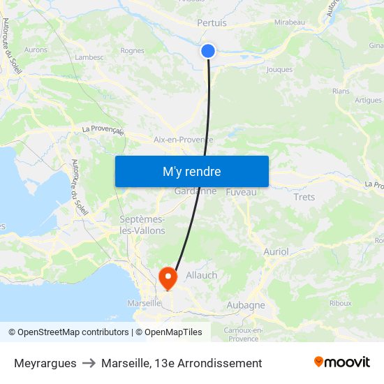 Meyrargues to Marseille, 13e Arrondissement map