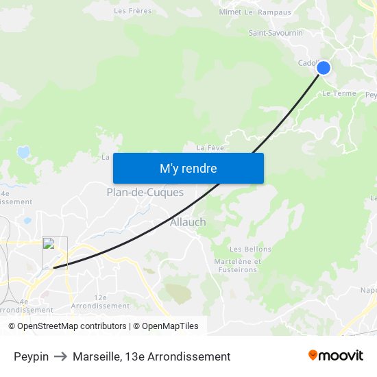 Peypin to Marseille, 13e Arrondissement map