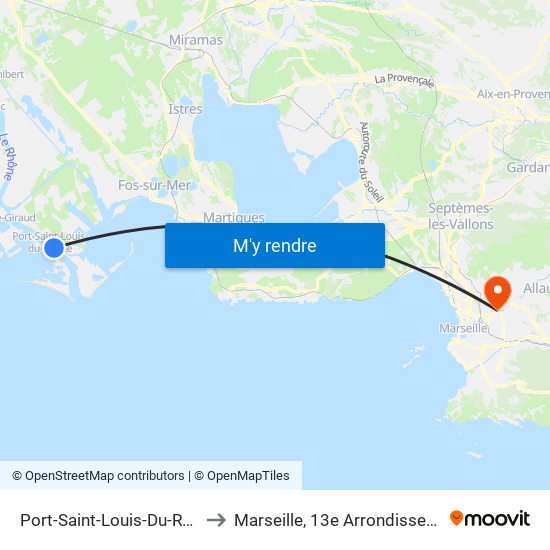 Port-Saint-Louis-Du-Rhône to Marseille, 13e Arrondissement map