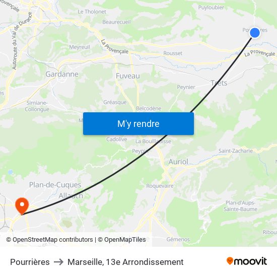 Pourrières to Marseille, 13e Arrondissement map