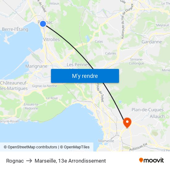 Rognac to Marseille, 13e Arrondissement map