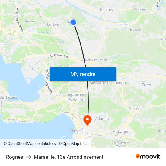 Rognes to Marseille, 13e Arrondissement map