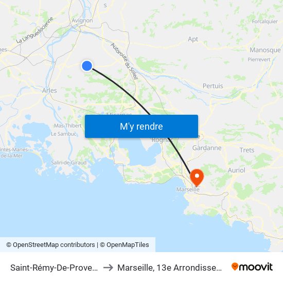 Saint-Rémy-De-Provence to Marseille, 13e Arrondissement map