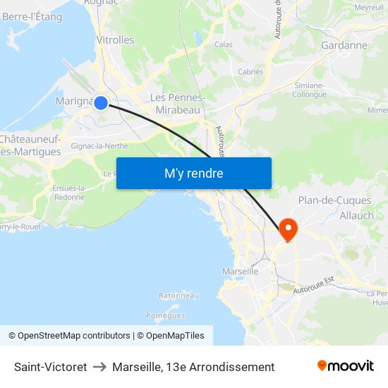 Saint-Victoret to Marseille, 13e Arrondissement map