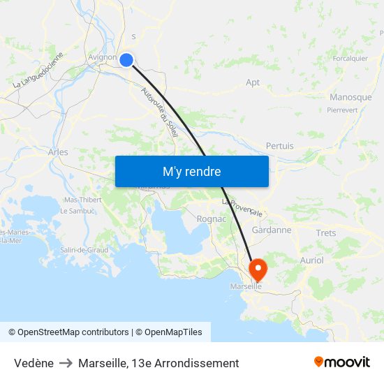Vedène to Marseille, 13e Arrondissement map