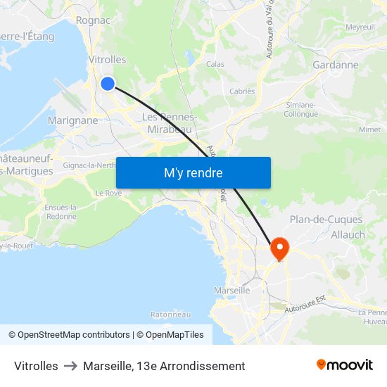 Vitrolles to Marseille, 13e Arrondissement map