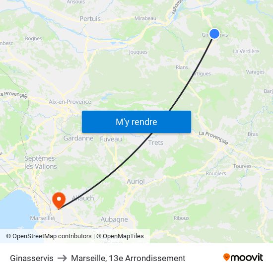 Ginasservis to Marseille, 13e Arrondissement map