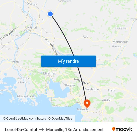 Loriol-Du-Comtat to Marseille, 13e Arrondissement map
