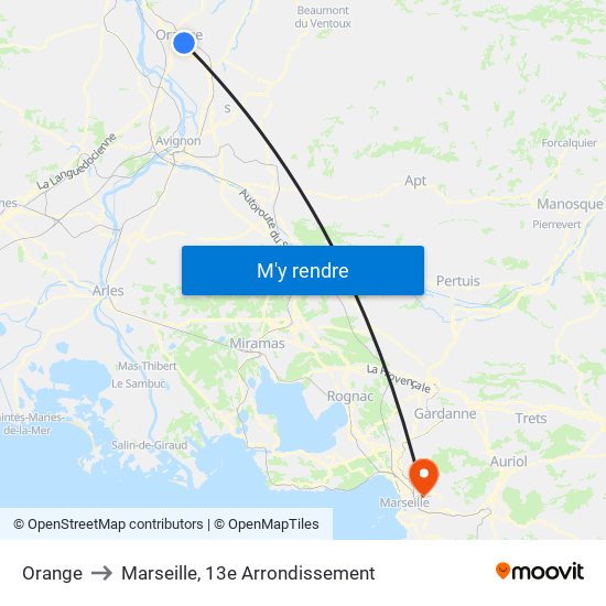 Orange to Marseille, 13e Arrondissement map