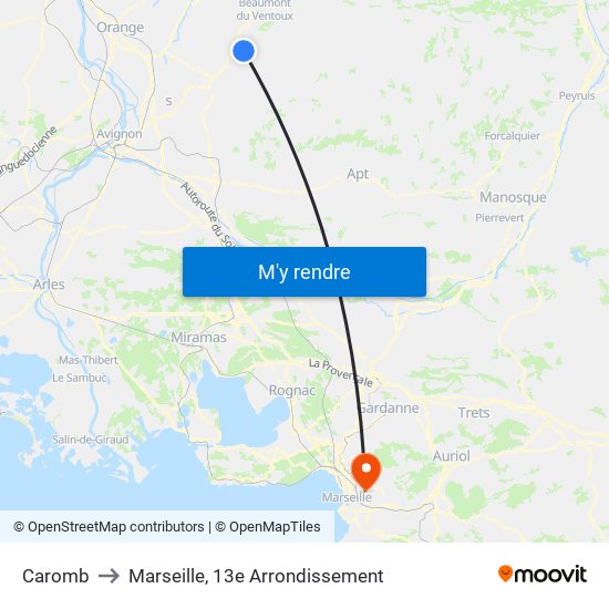 Caromb to Marseille, 13e Arrondissement map