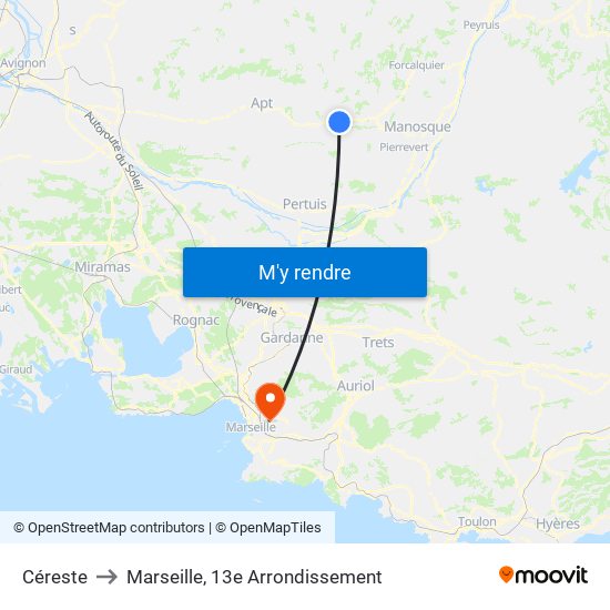 Céreste to Marseille, 13e Arrondissement map