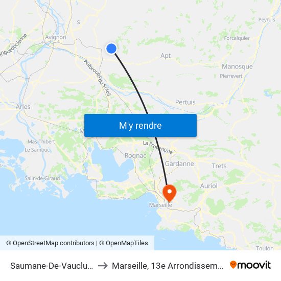 Saumane-De-Vaucluse to Marseille, 13e Arrondissement map