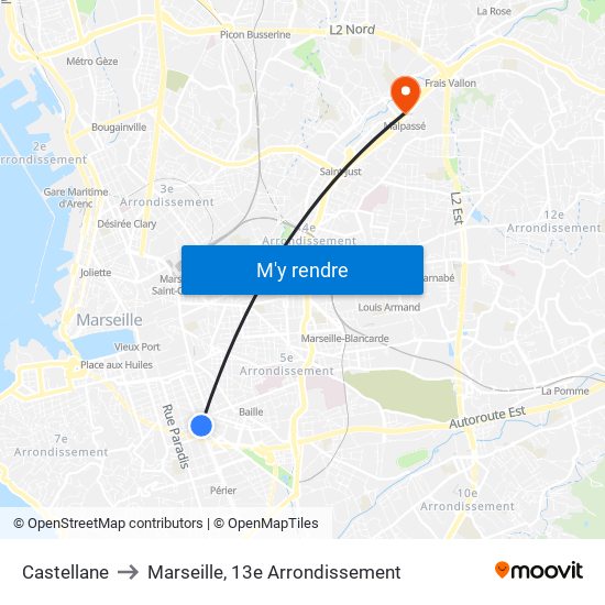 Castellane to Marseille, 13e Arrondissement map