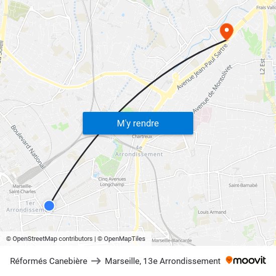 Réformés Canebière to Marseille, 13e Arrondissement map