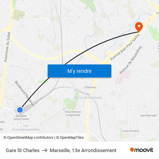 Gare St Charles to Marseille, 13e Arrondissement map