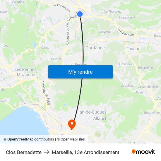 Clos Bernadette to Marseille, 13e Arrondissement map