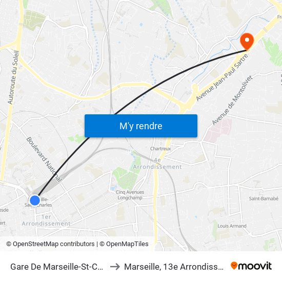 Gare De Marseille-St-Charles to Marseille, 13e Arrondissement map