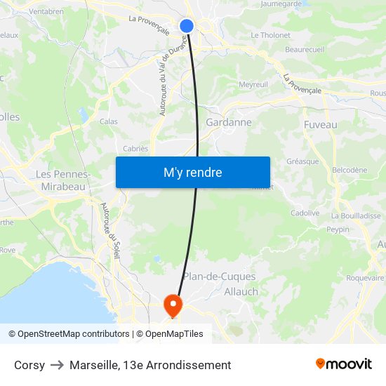 Corsy to Marseille, 13e Arrondissement map