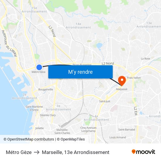 Métro Gèze to Marseille, 13e Arrondissement map